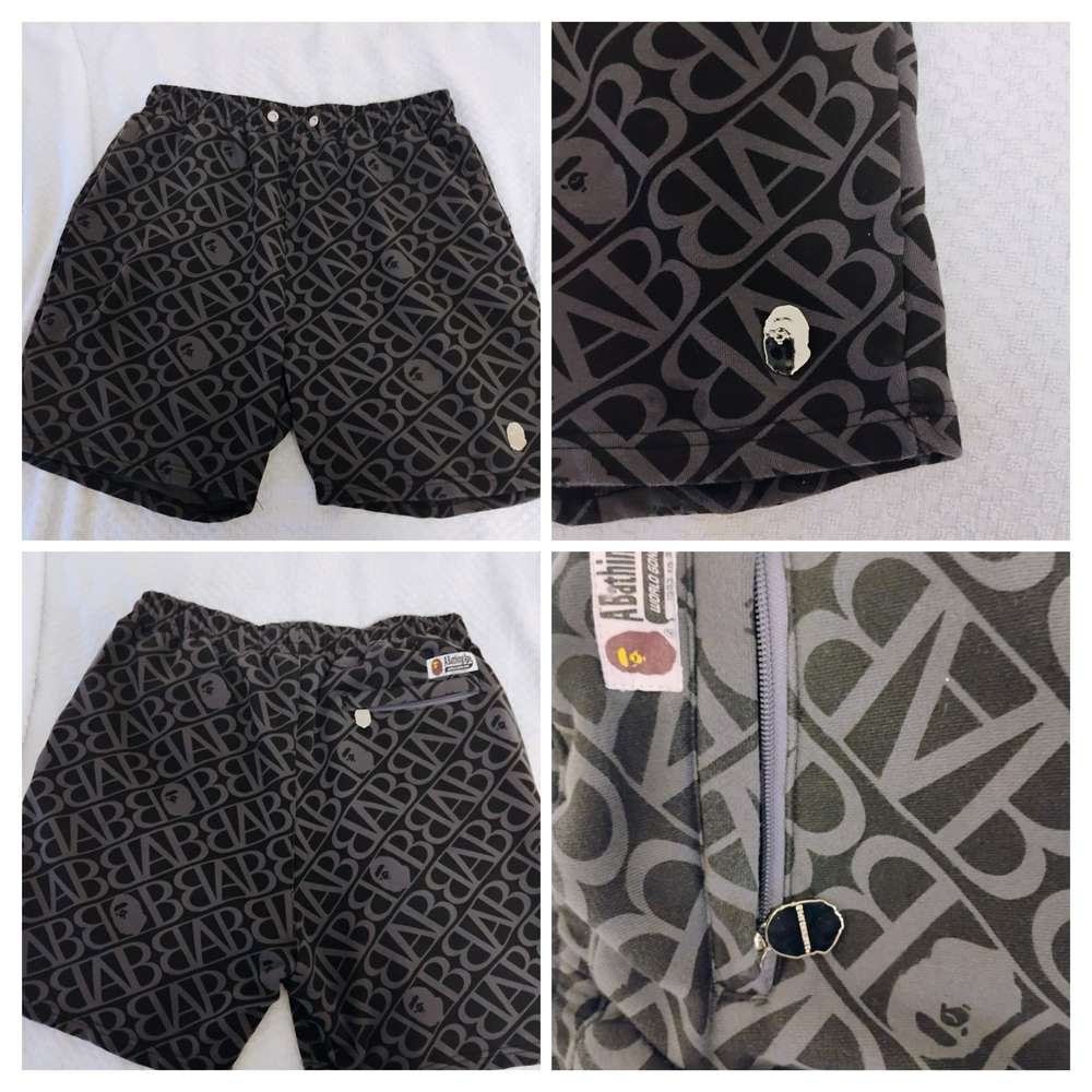 Bape Black and Gray Logo Shorts